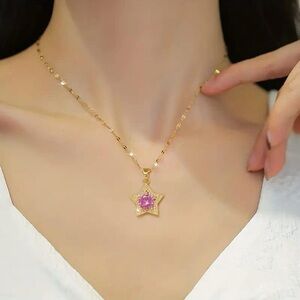 Pink Star Pendant Golden Stainless Steel Necklace 🔥🔥
